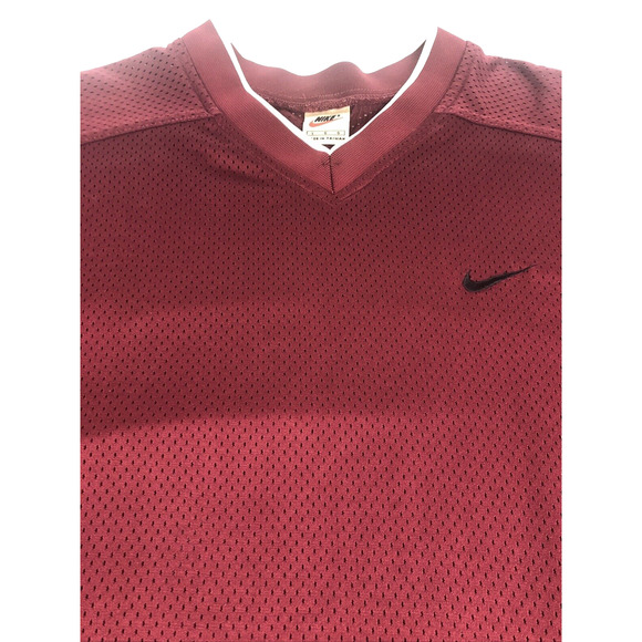 Vintage 90s Nike Men's Pullover Shirt Large Dri-fit Mesh V-Neck Red Maroon 56323 - Picture 2 of 14
